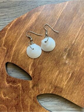 Handmade White Pearlescent Clam Shell Earrings